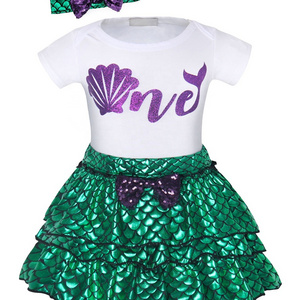 Little Girl Dress Princess Costume baby girl mermaid clothing set summer 3pcs kids girl clothes set