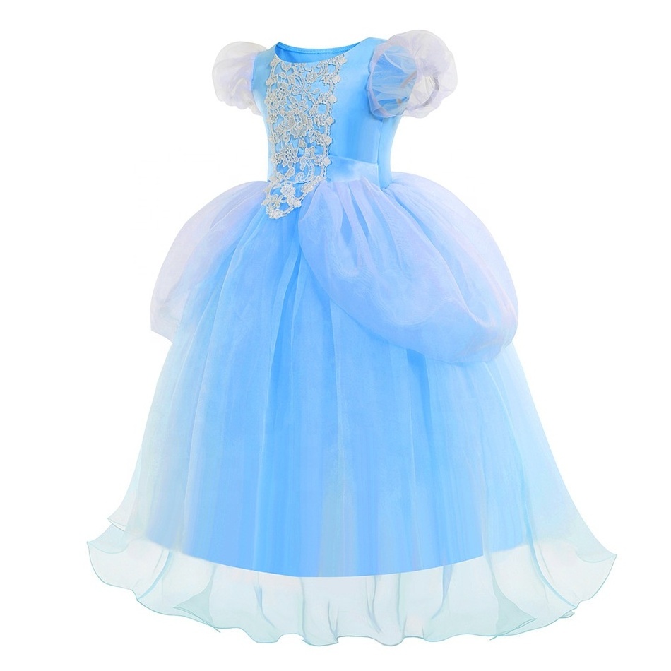 Wholesale Kids Movie Role Play Princess Dress Carnival Girls Cartoon Children Halloween Cosplay  Blue Princess Costumes