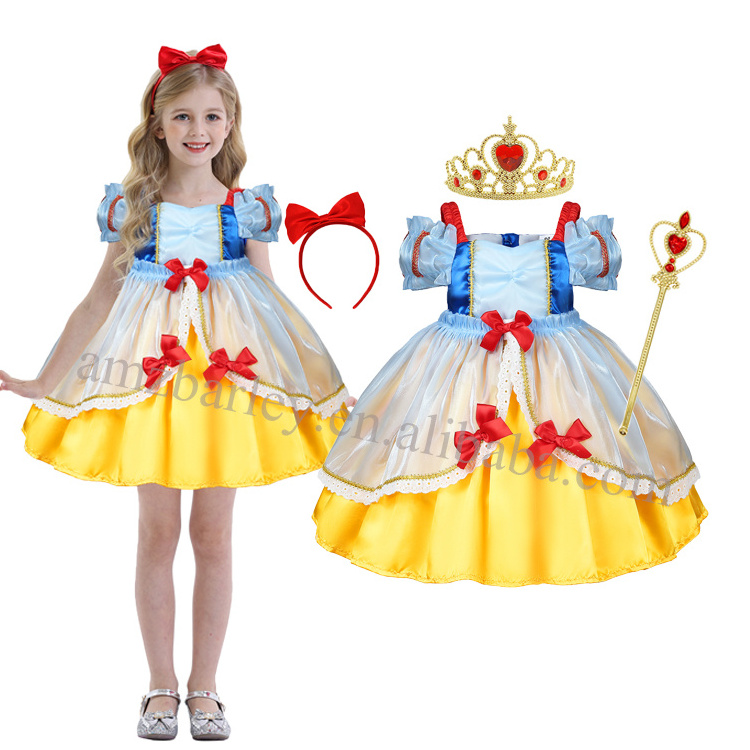 Latest Design Cute Party Wedding Girls Clothes bubble Sleeve Snow White Dress For Baby Girl Princess Halloween Cosplay Costumes