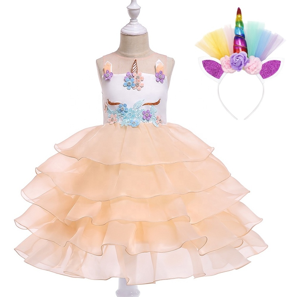 Little Girls Fancy birthday Party Dress kids Princes  Cosplay  Costumes Cartoon Unicorn Fluffy Dress Up  baby clothing