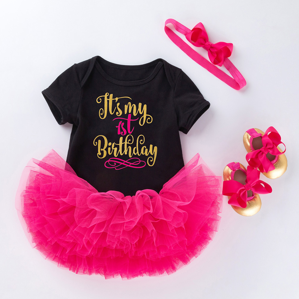 4 Pieces Boutique First Birthday Gift White Bodysuit Pink Fluffy Pettiskirt Baby Girl 1st Birthday Cake Smash Outfit Tutu Dress