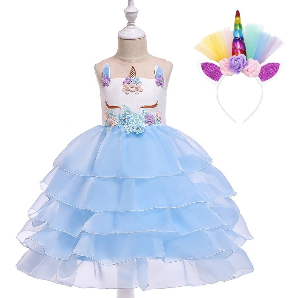 Little Girls Fancy birthday Party Dress kids Princes  Cosplay  Costumes Cartoon Unicorn Fluffy Dress Up  baby clothing