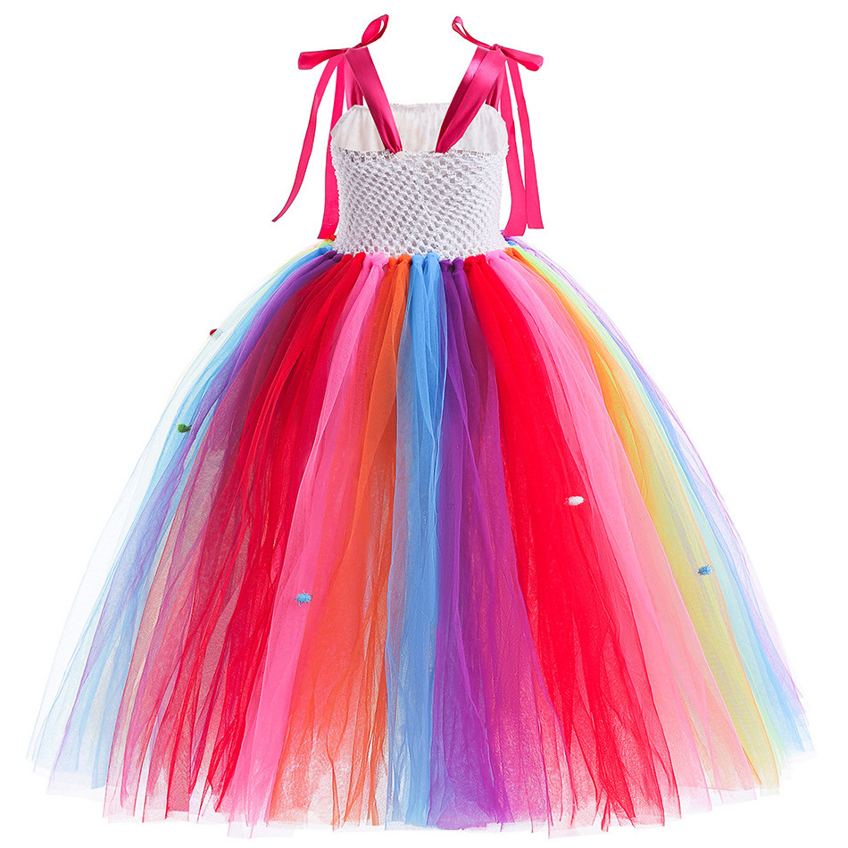 Purim Girl's Rainbow Candy Costume Kids Cosplay Lollipop Print Princess Dresses With Lollipop Wand Birthday Party Clothes 3-12Y