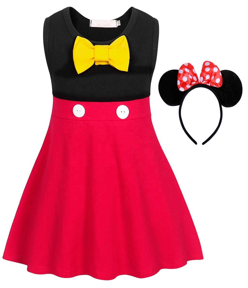 Casual Dresses for Kids Mouse Princess Dress Red Princess Bow Ruffle Dress Set Costumes Children with Mickey Headband Two Pieces