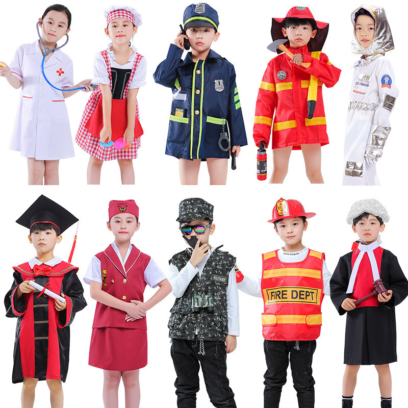 Halloween Cosplay Career Kids Costumes Doctor Fireman Pilot Cook Astronaut Police Nurse Soldier Uniform With Accessories