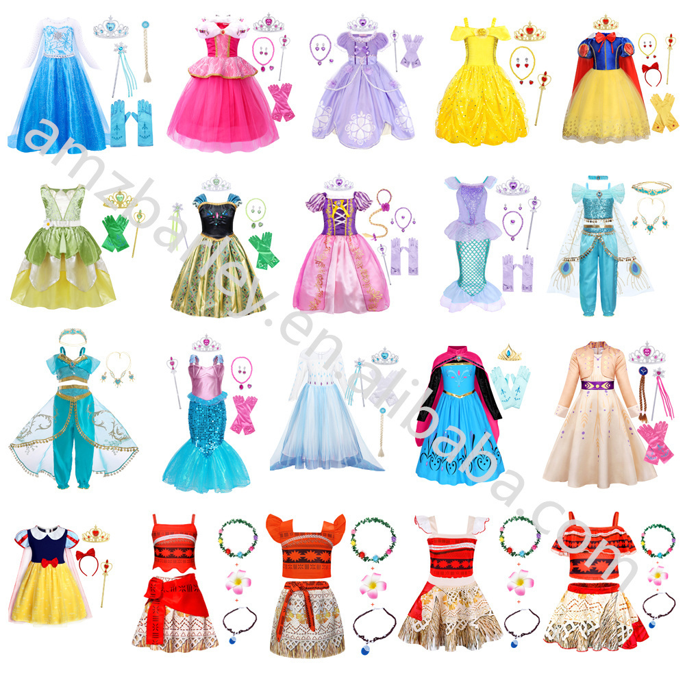 Girls Fancy Elsa Anna Snow belle Princess Costume Deluxe Dress Up Cosplay Birthday Party