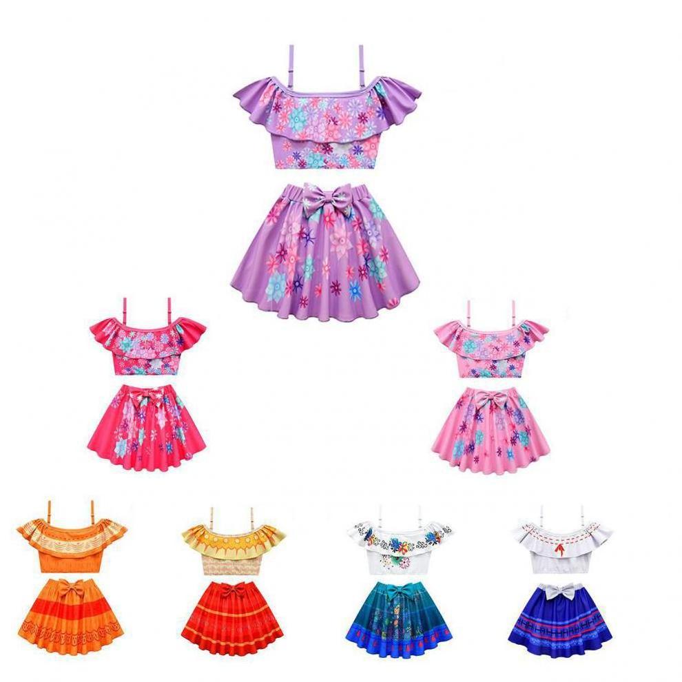 2022 New Design Costume Swimsuit two pcs sets for  Kids Girls Encanto Princess Dress Swimsuit Encanto Mirabel Bathing wear