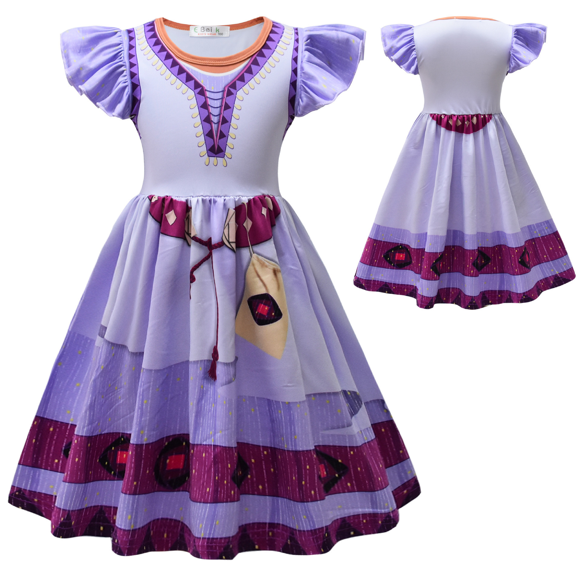 New Movie Girls Princess Dress Purple Asha Costume Birthday Party Halloween Carnival Cosplay  Asha Costume