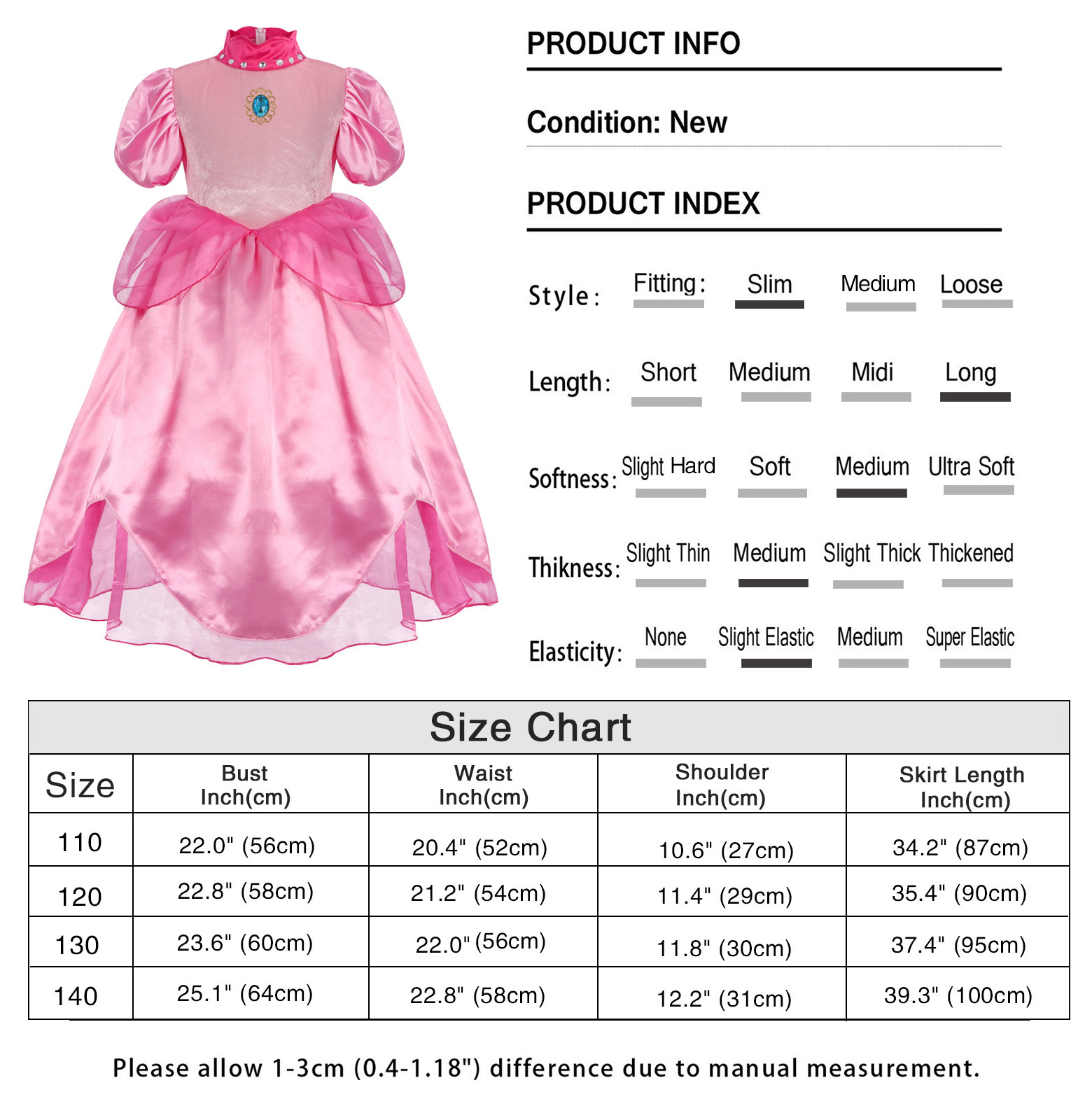 Carnival Peach Cosplay Baby Girls Party Christmas Super Brother Cartoon Halloween Pink Princess Peach Dress Costumes with Crown