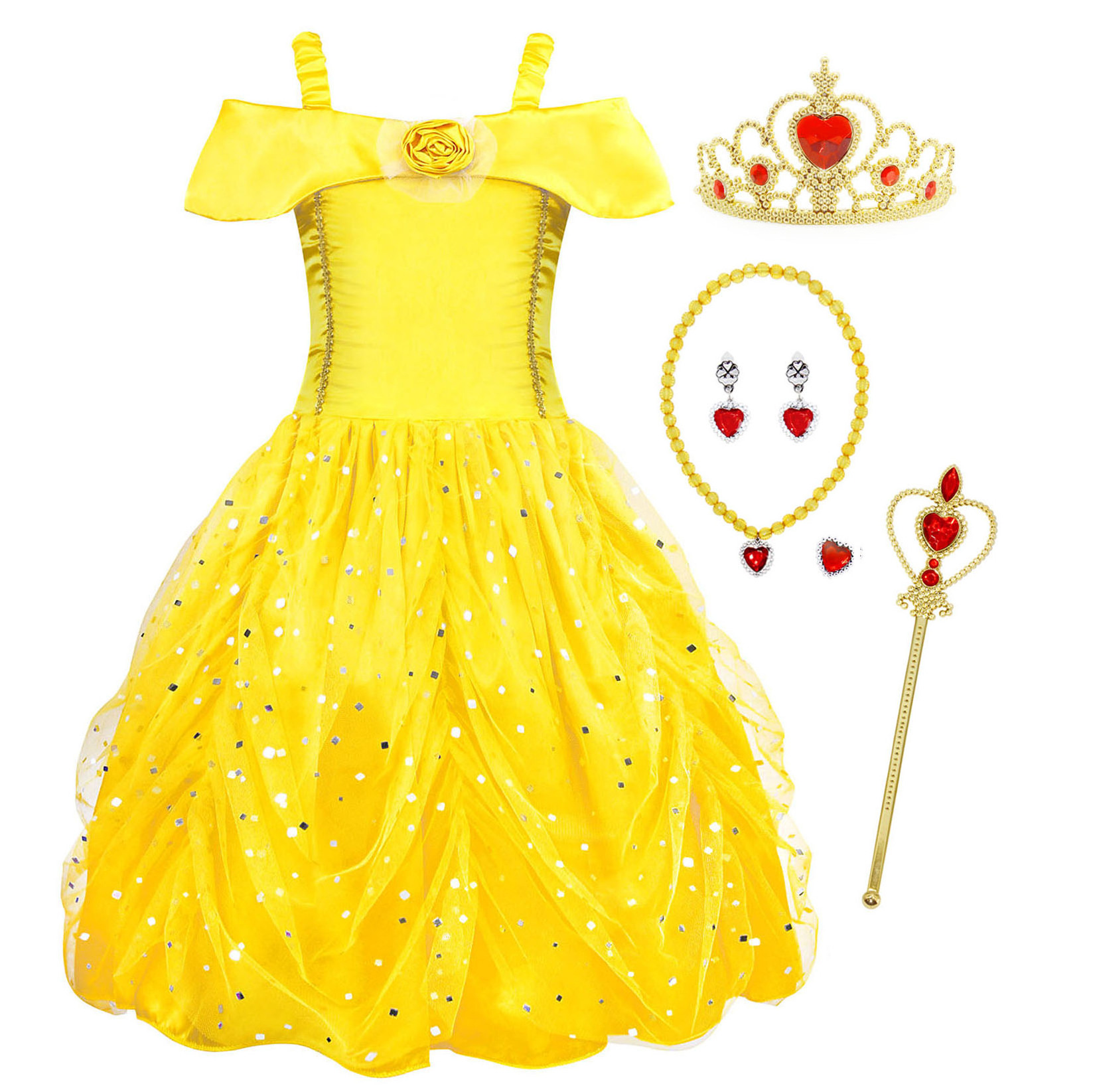 Girls Fancy Elsa Anna Snow belle Princess Costume Deluxe Dress Up Cosplay Birthday Party