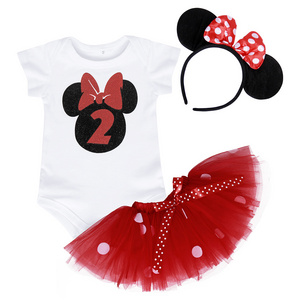 Wholesale 1-2 Years Kids Toddler Flower Girls Romper Tutu Dress Mickey Mous Princess Birthday Baby Girls Party Dress