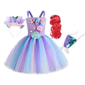 Halloween Cosplay Costumes Little Mermaid Girl Mesh Dress Party WeddingsleevelessTutu Dress Baby Girls' Dresses