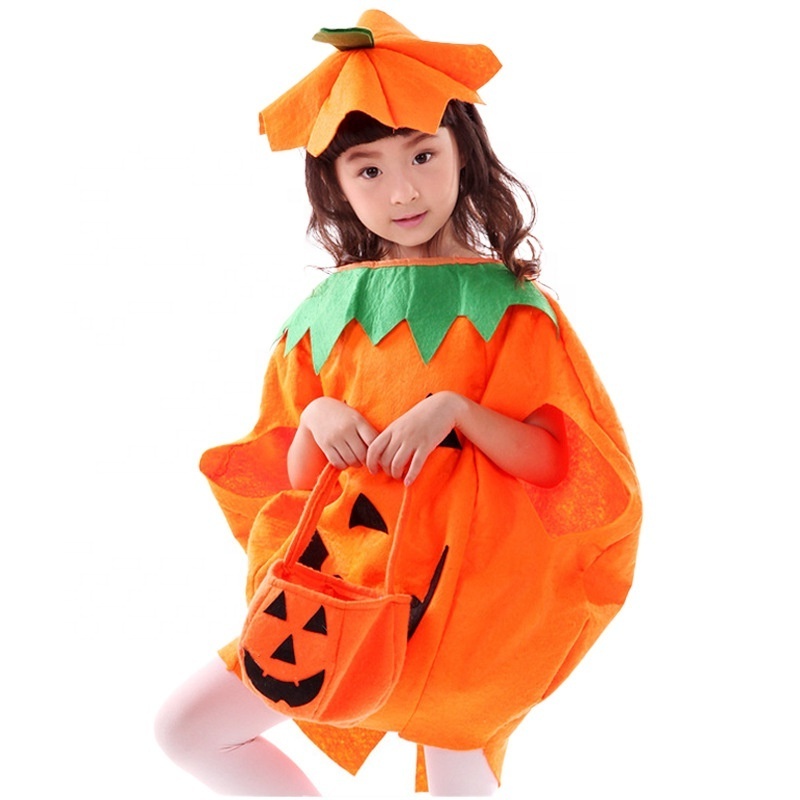 Halloween Cosplay Lovely Pumpkin Costumes with Trick Or Treat Basket Girls Adults Funny Pumpkin Halloween Costume for Kids