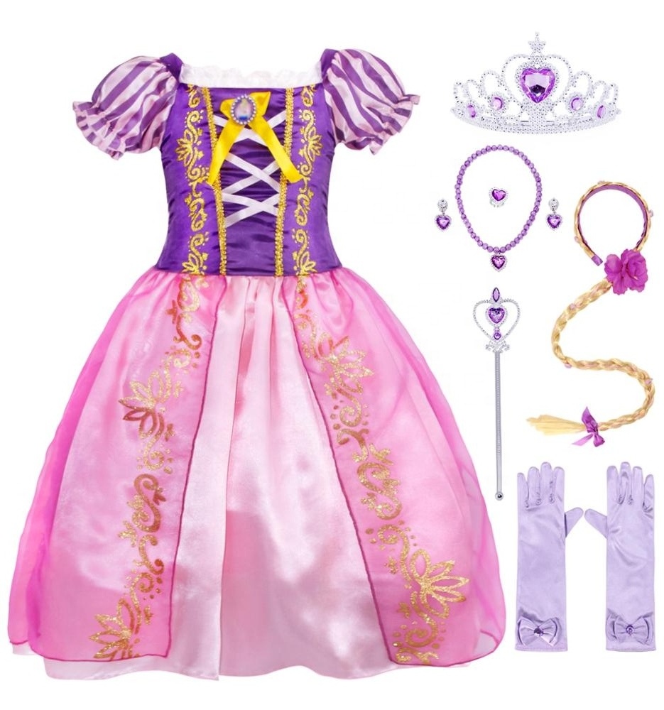 Girls Birthday Party Halloween Dress with Accessories Wholesale Latest Rapunzel Cosplay  Costumes Children Princess