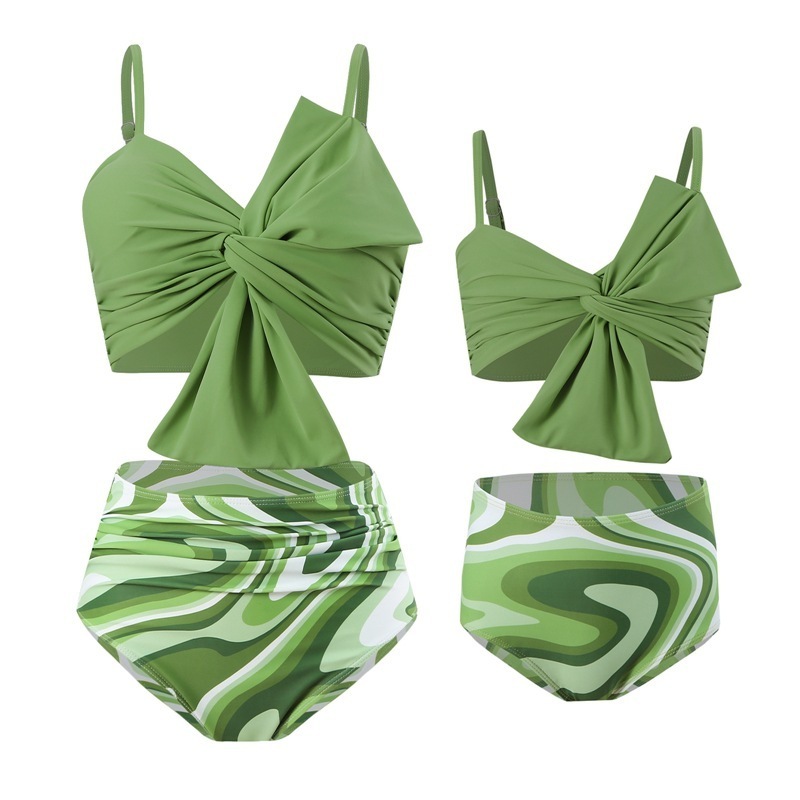 Custom Bikini Swimsuit Mommy and Me Swimwear Family Matching Swimwear Kids Bikini Split Two Piece Big Bow Swimsuit For Women