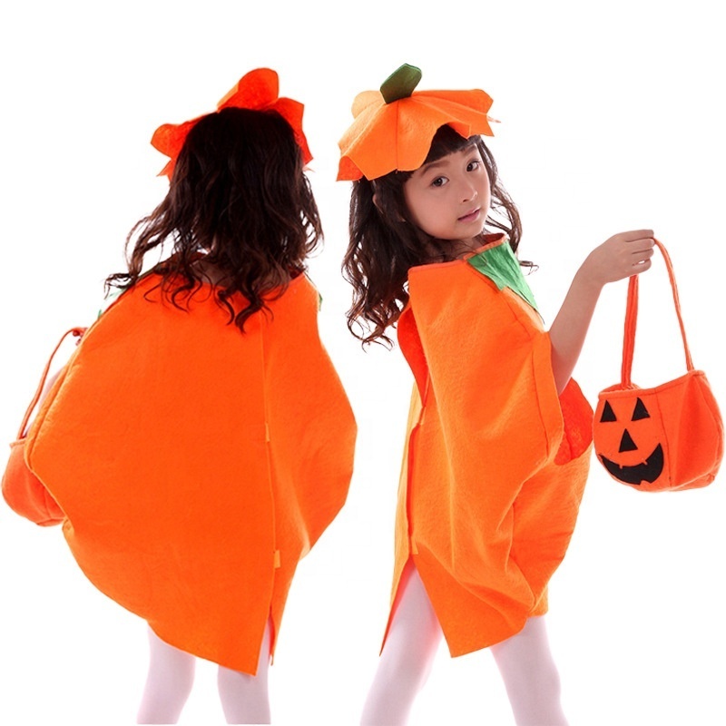 Halloween Cosplay Lovely Pumpkin Costumes with Trick Or Treat Basket Girls Adults Funny Pumpkin Halloween Costume for Kids