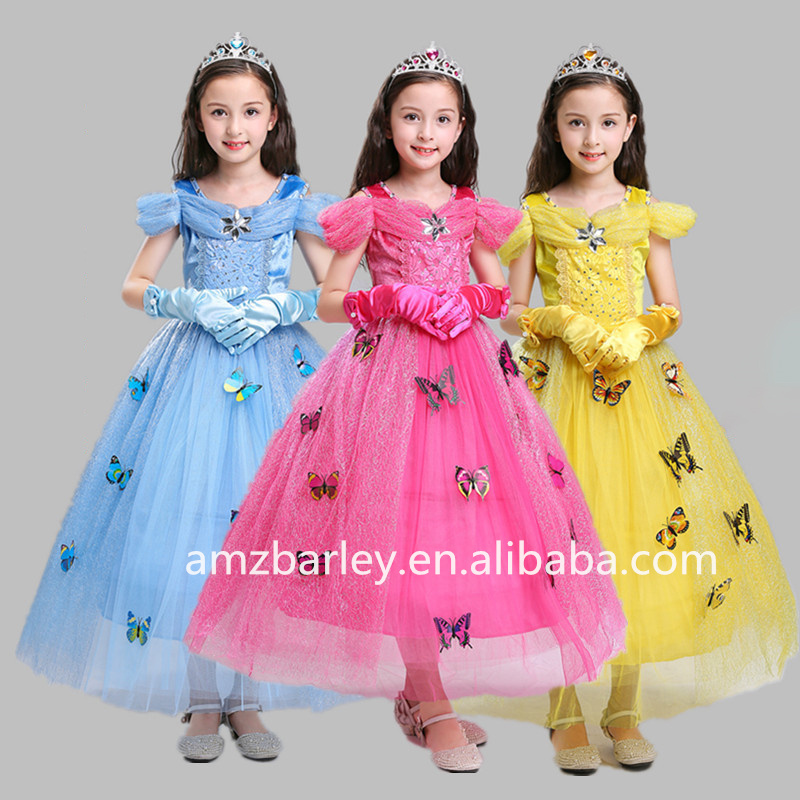 Deluxe Butterflies Girls Princess Dress Halloween Costume Birthday Party Clothing Elsa Role snow white Girls Fancy Dresses