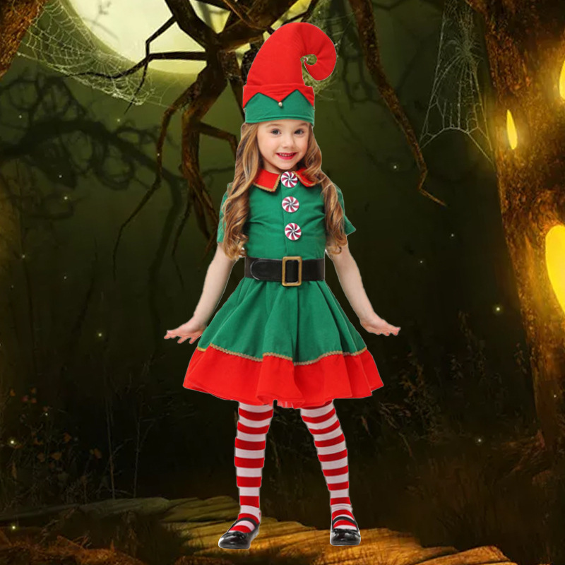 Halloween Costume  Green Universal Family Pack Parent-Child Outfit Children'S Green Elf Costume Christmas for Stage Costume