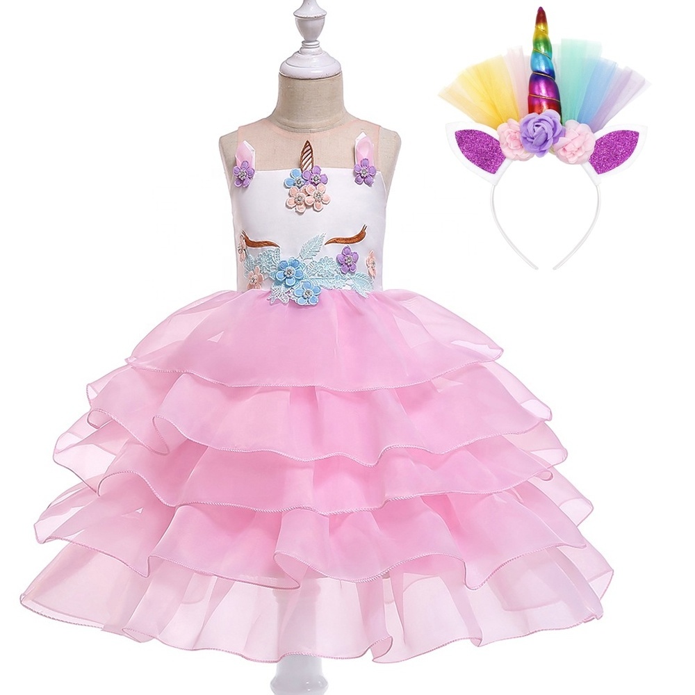 Little Girls Fancy birthday Party Dress kids Princes  Cosplay  Costumes Cartoon Unicorn Fluffy Dress Up  baby clothing