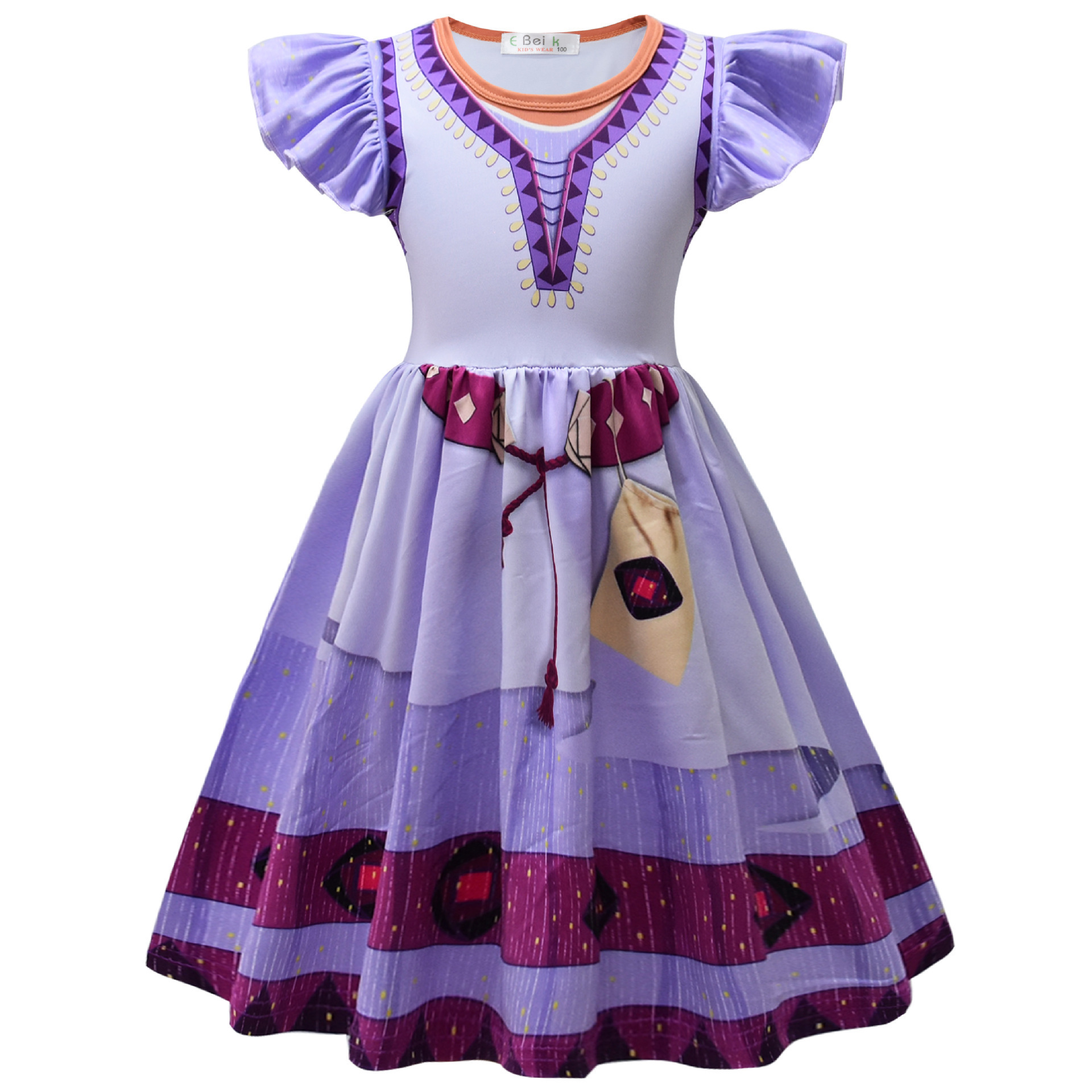 New Movie Girls Princess Dress Purple Asha Costume Birthday Party Halloween Carnival Cosplay  Asha Costume