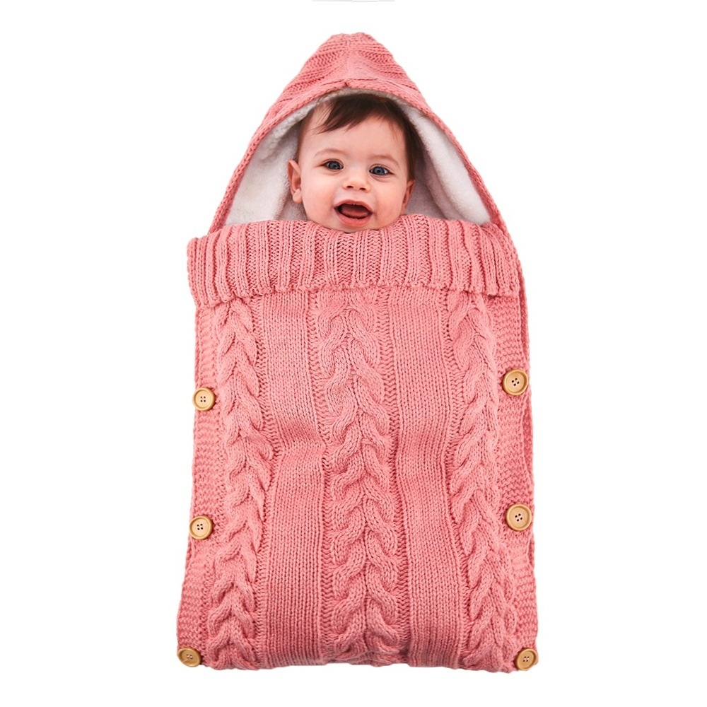 Hot Sale Newborn Swaddle Wrap Cute Solid Color Knit Nursery Baby sleeping Bag Breathable Baby Winter Sleep Blankets with Button