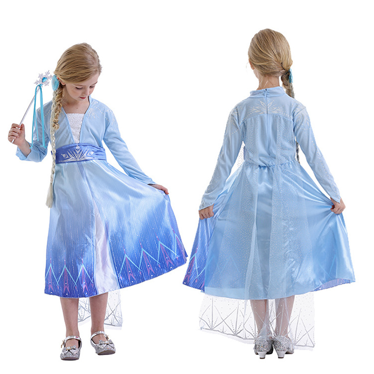 Pretty 2 Elsa Anna Halloween Cosplay Birthday Party Fancy Dress Up Baby Girls TV Movie Costume Kids Wear with Accessories