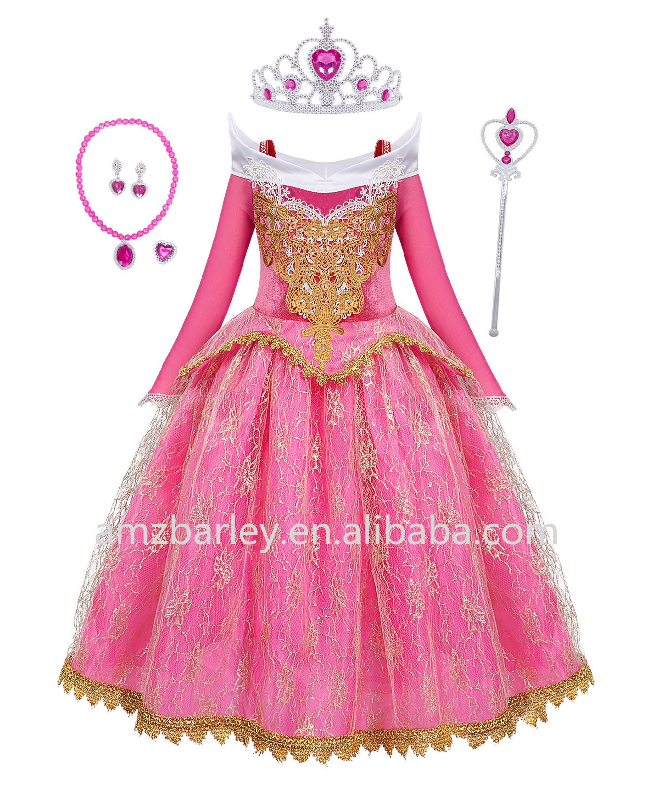 Aurora Princess Girls Costume Cosplay Fancy Dress Birthday Party Dance Gown Dresses up Holiday for Kids Costumes 5pcs