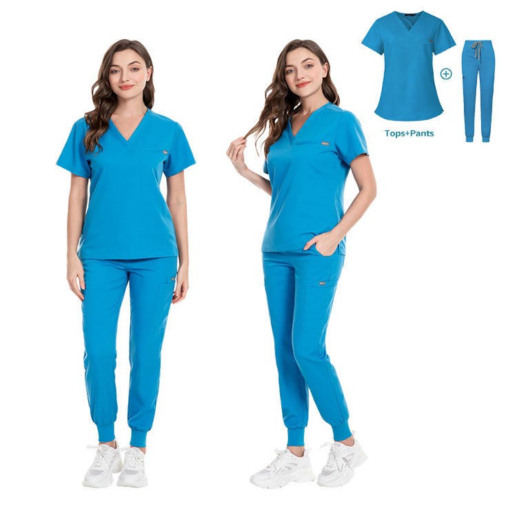 Wholesale Anti Wrinkle Washable Soft Fabric Nurse Scrubs Hospital Uniform Medical Scrubs Women Jogger Scrubs Sets Pair