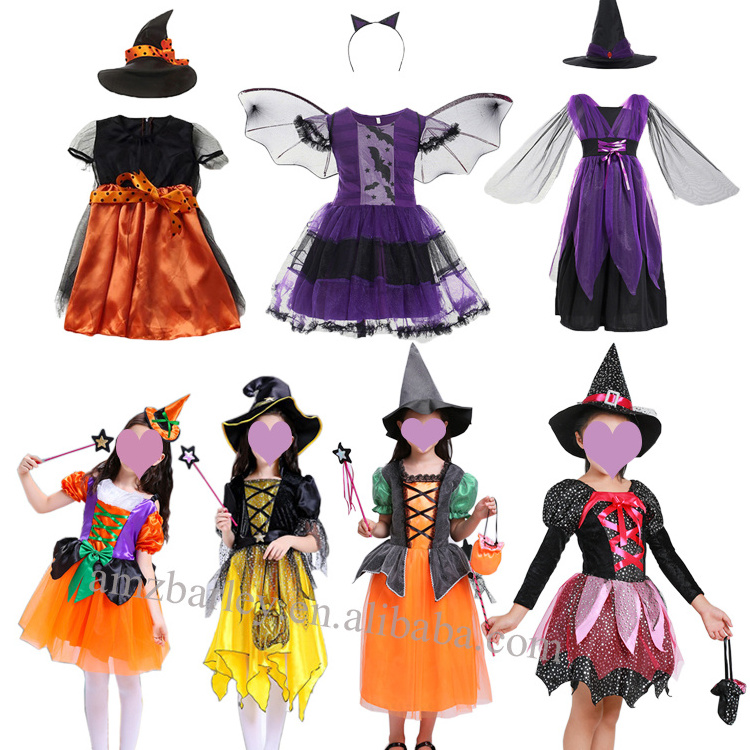 Halloween Party Cosplay Witch Dress Carnival Easter Fancy Dress Up Bat Vampire Dresses Wholesale Fairy Pumpkin Costume for Girls