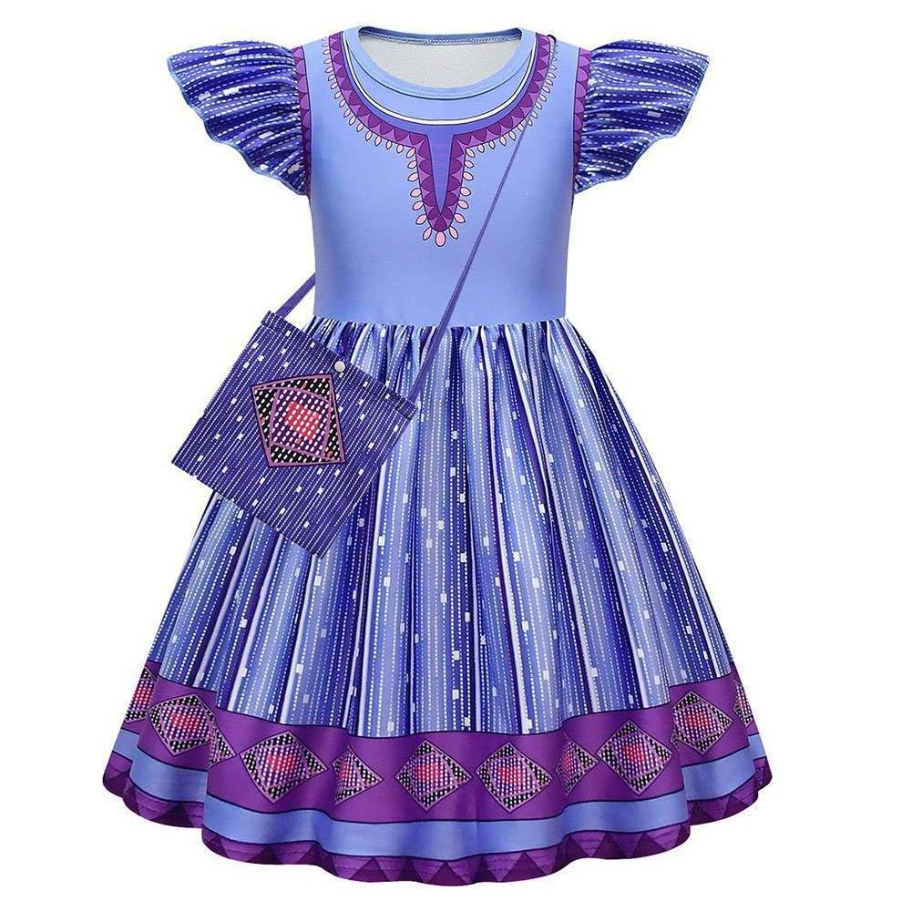 New Movie Girls Princess Dress Purple Asha Costume Birthday Party Halloween Carnival Cosplay  Asha Costume