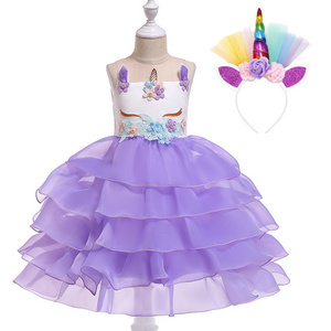 Little Girls Fancy birthday Party Dress kids Princes  Cosplay  Costumes Cartoon Unicorn Fluffy Dress Up  baby clothing