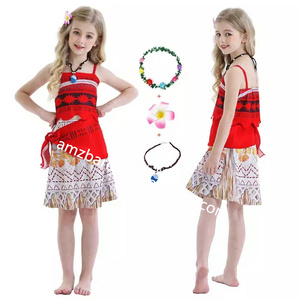 Amzbarley Two-piece Suit Girls Moana Costume Princess Birthday Fancy Party Cosplay Dress Up Kids Halloween Adventure Outfit