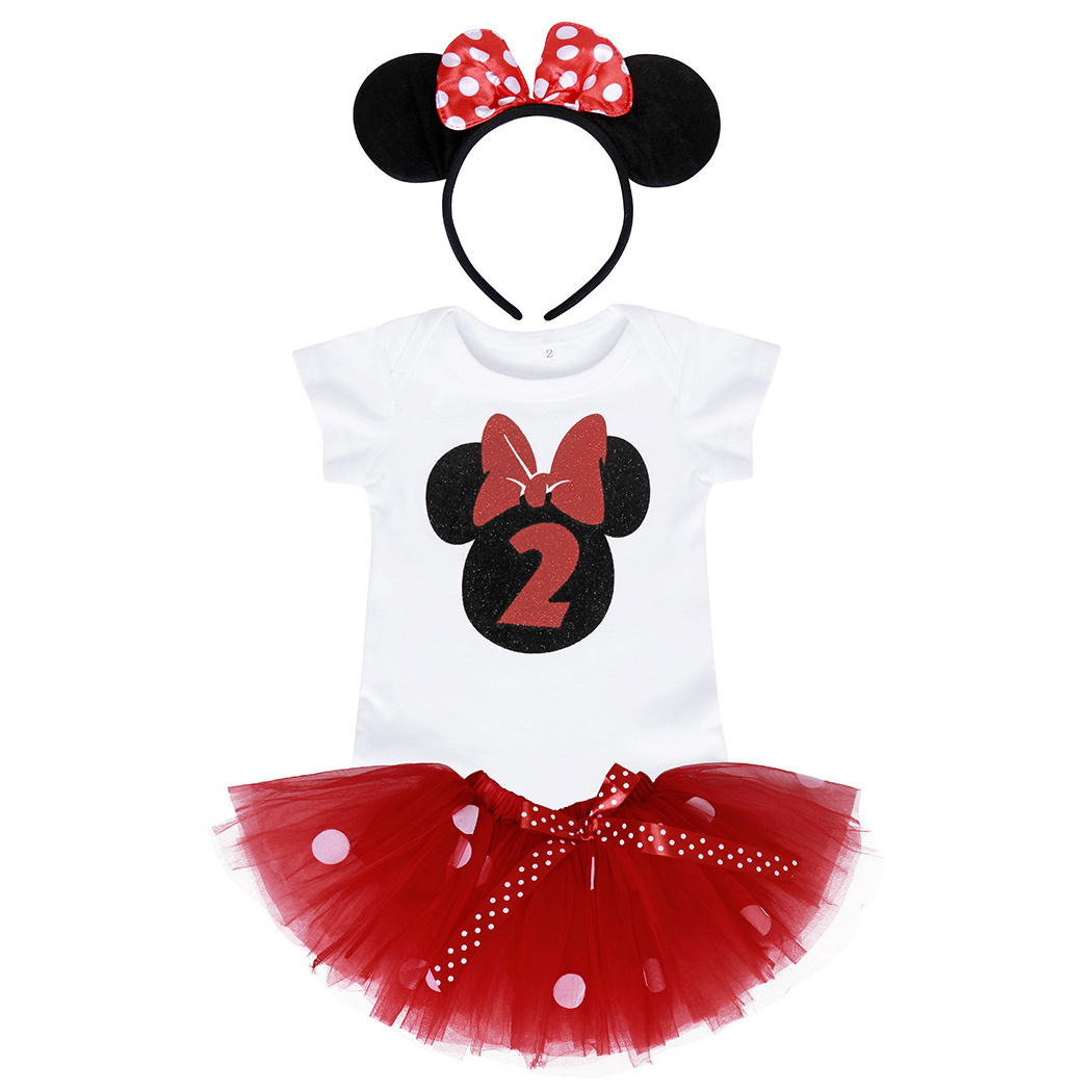 Wholesale 1-2 Years Kids Toddler Flower Girls Romper Tutu Dress Mickey Mous Princess Birthday Baby Girls Party Dress