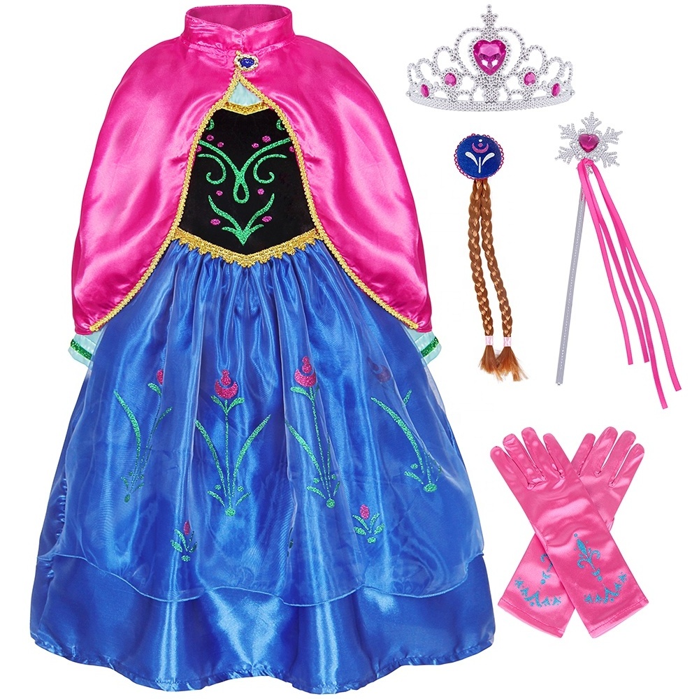 Pretty 2 Elsa Anna Halloween Cosplay Birthday Party Fancy Dress Up Baby Girls TV Movie Costume Kids Wear with Accessories