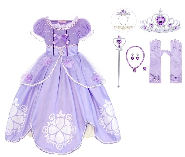 Children Sofia Princess Dresses girls Flower Cosplay Costume  Kids  Birthday Party Luxury Outfit Baby Prom Dress