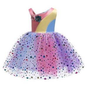 ins children's skirt cross-border girl's dress foreign trade rainbow color matching net gauze skirt princess skirt flower dress