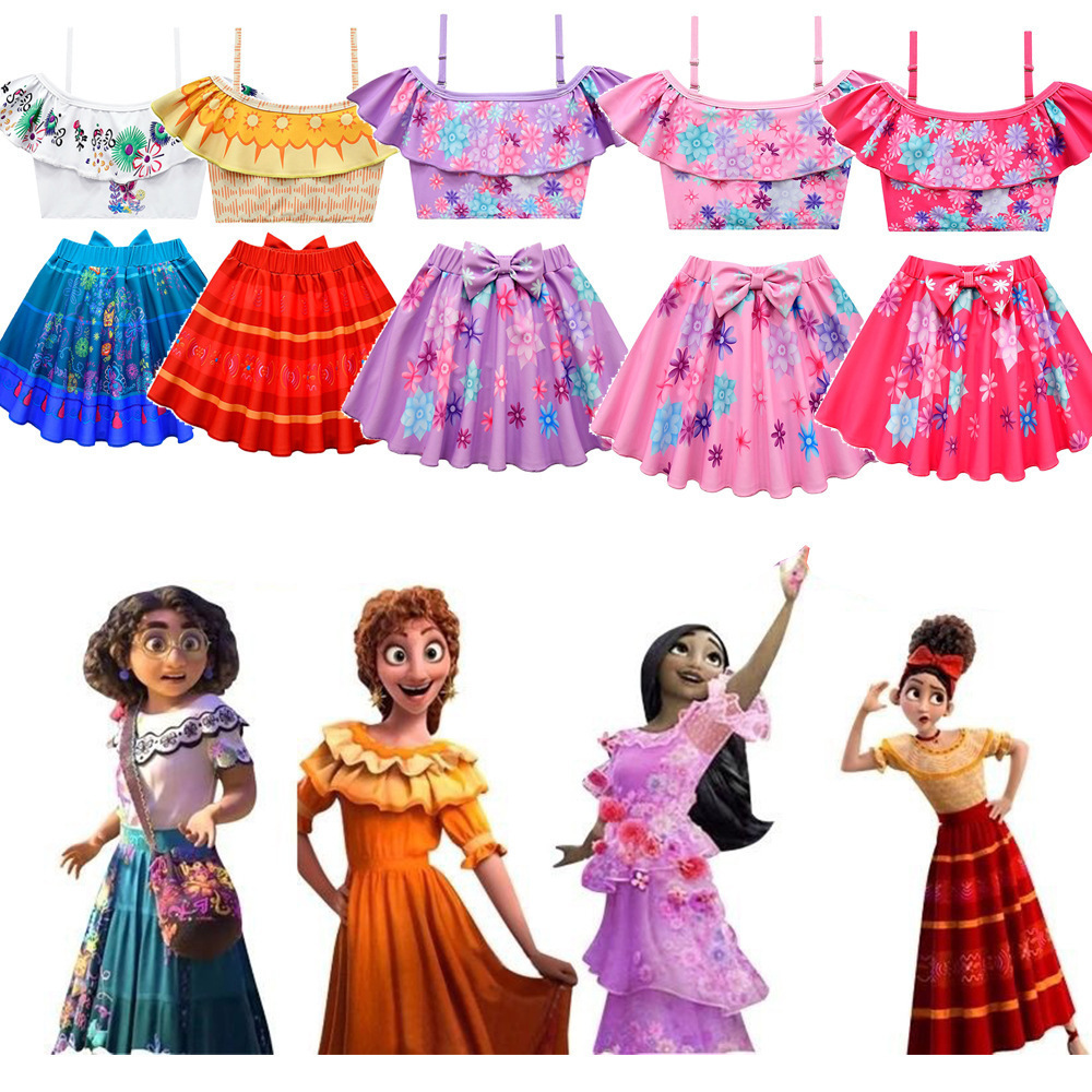 2022 New Design Costume Swimsuit two pcs sets for  Kids Girls Encanto Princess Dress Swimsuit Encanto Mirabel Bathing wear