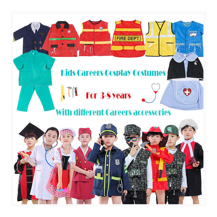 Halloween Cosplay Career Kids Costumes Doctor Fireman Pilot Cook Astronaut Police Nurse Soldier Uniform With Accessories