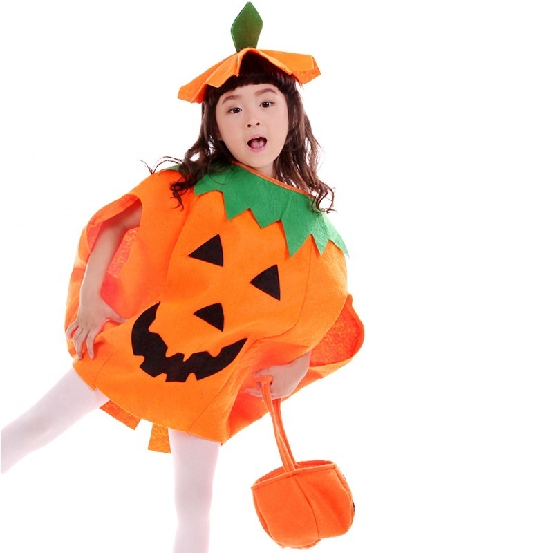 Halloween Cosplay Lovely Pumpkin Costumes with Trick Or Treat Basket Girls Adults Funny Pumpkin Halloween Costume for Kids