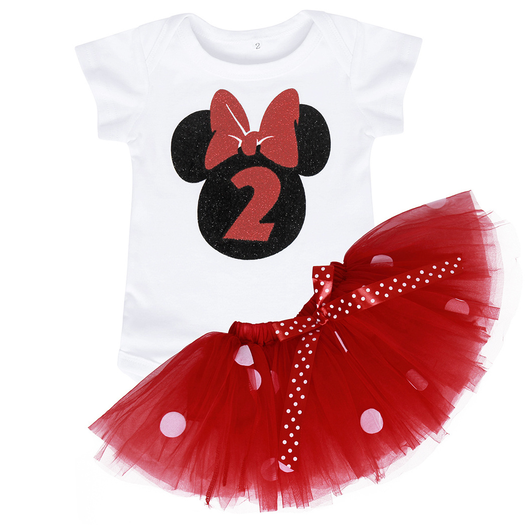 Wholesale 1-2 Years Kids Toddler Flower Girls Romper Tutu Dress Mickey Mous Princess Birthday Baby Girls Party Dress