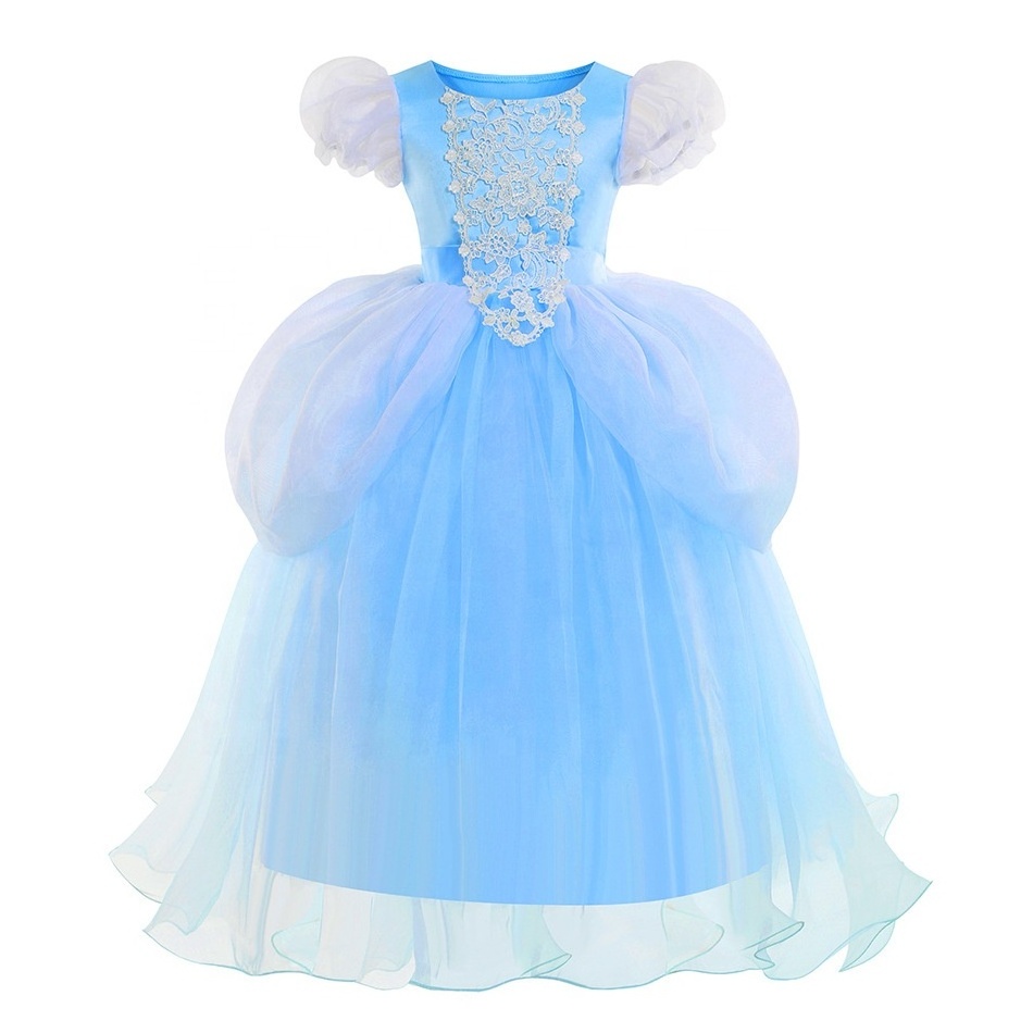 Wholesale Kids Movie Role Play Princess Dress Carnival Girls Cartoon Children Halloween Cosplay  Blue Princess Costumes