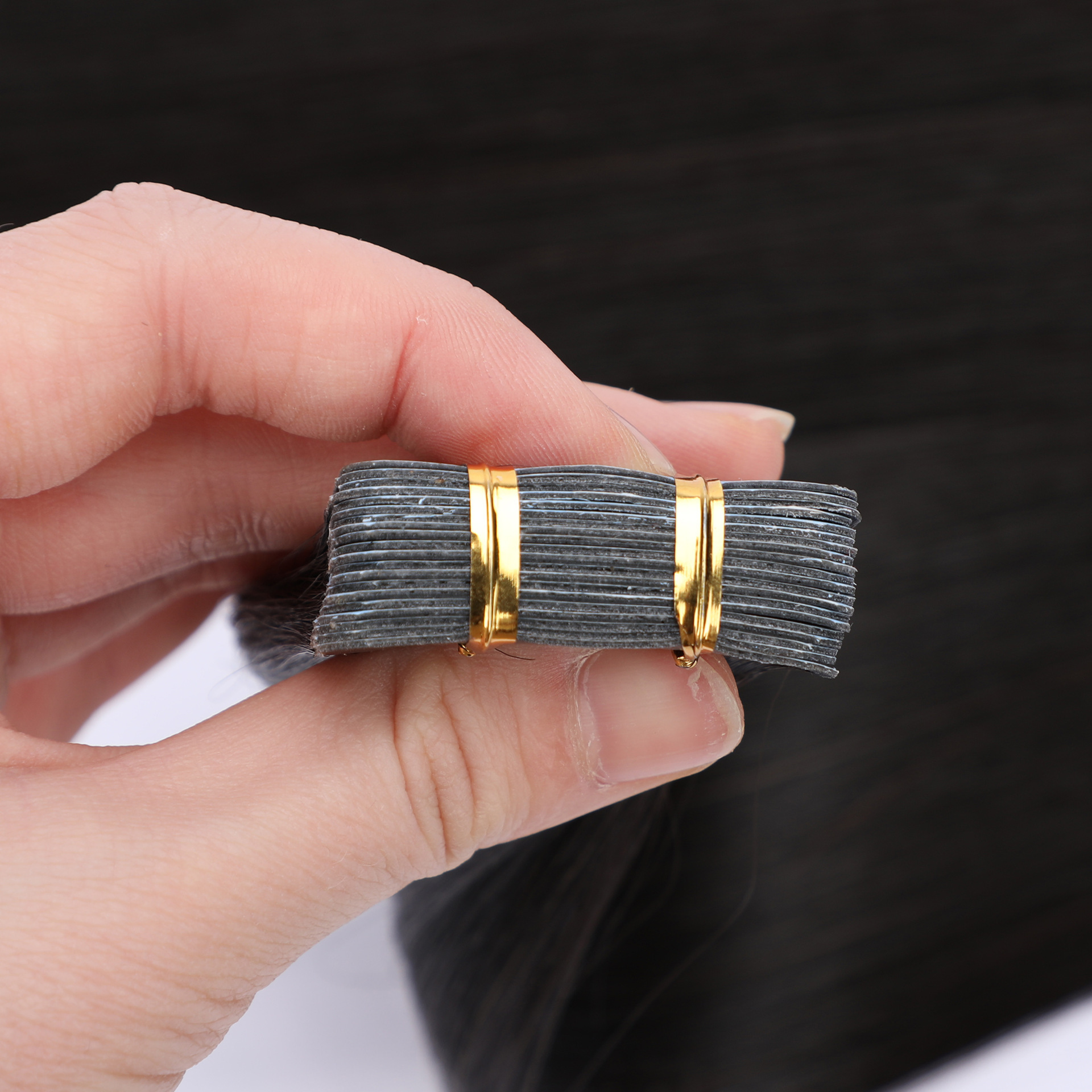 Double wefted seamless skin PU weft: Remy unprocessed cuticle aligned raw flat weft hair extensions.