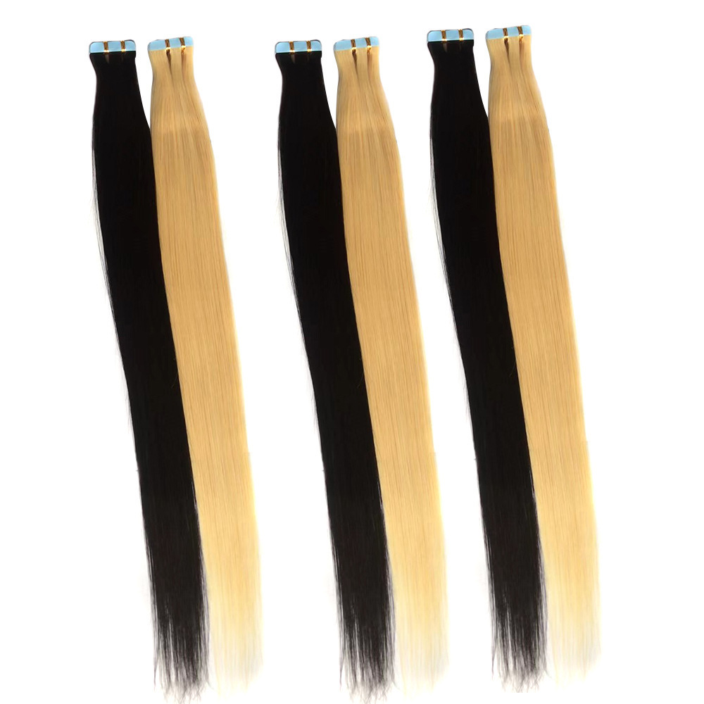 Double wefted seamless skin PU weft: Remy unprocessed cuticle aligned raw flat weft hair extensions.