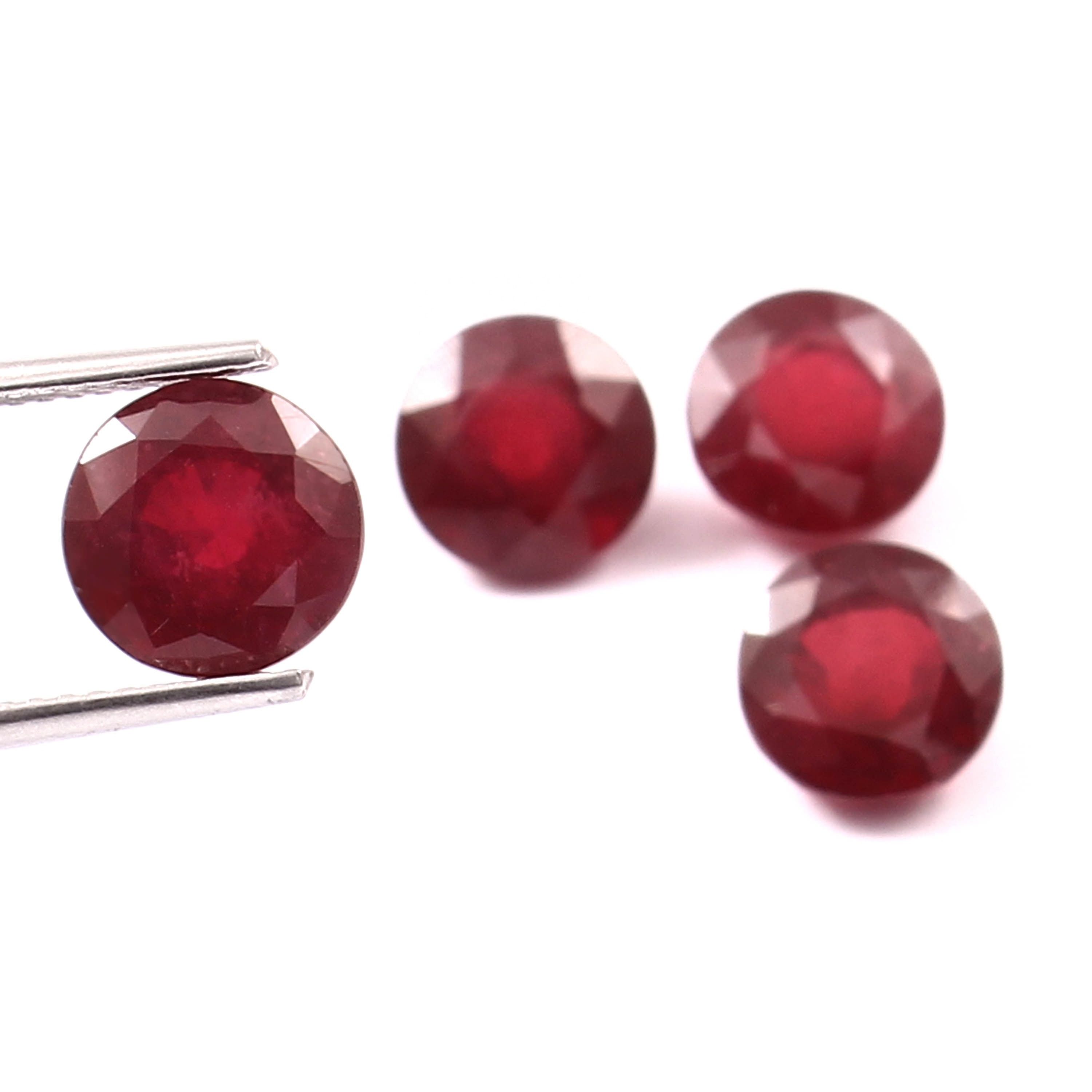 AAA Quality Natural Glass Filled Ruby Gemstone Faceted Round Cut Shape Stone Red Ruby for Jewelry