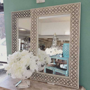 Decorative customized Good quality luxurious  Handcrafted 100% natural  wood bone inlay mirror frame for decoration from India.