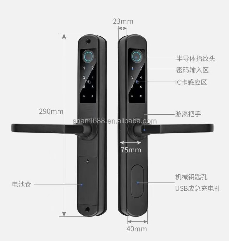 Factory IP65 Waterproof Dual Side Fingerprint security Glass Door Lock Double Sided  tuya Sliding Door Lock