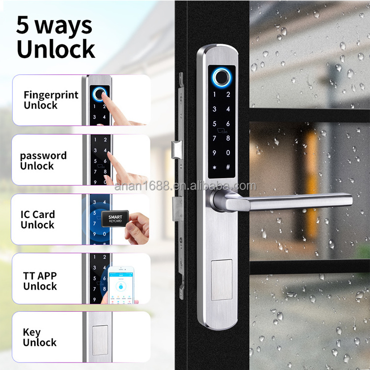 xingfa TTlock app BLE Aluminum  extra slim tuya smart app wifi electronic IP65 zinc alloy material smart sliding swing door lock