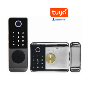 Tuya BlE Fingerprint dual sides outdoor cerraduras waterproof exterior TT App  Access Electronic Security Smart Rim gate Lock