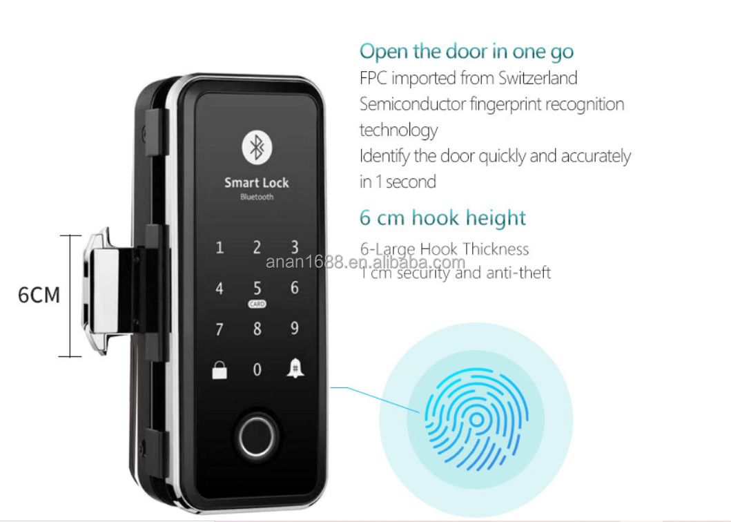 no drilling hole ttlock APP smart glass door lock for swing sliding door lock