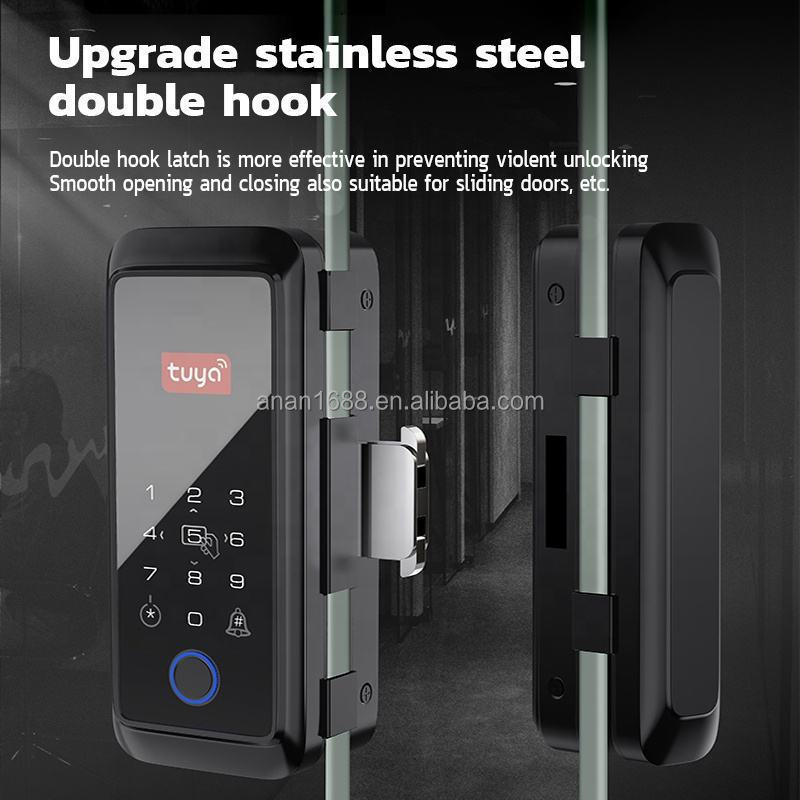 no drilling frameless commercial Electric Tuya BLE App Fingerprint Door Lock Sliding Glass Door Smart Lock for Sale